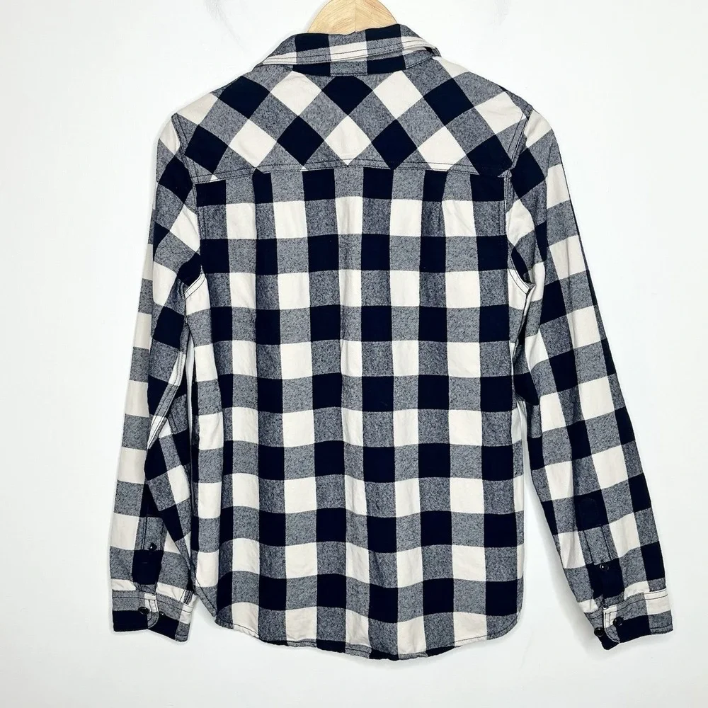 J Crew Buffalo Check Shirt Jacket Navy Womens Small Wool Cotton Shacket